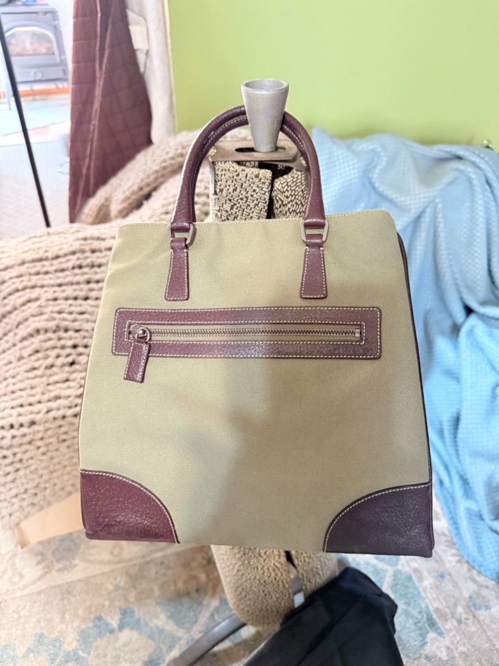 Prada Olive and Brown Canvas & Leather Tote - - Picture 5 of 14